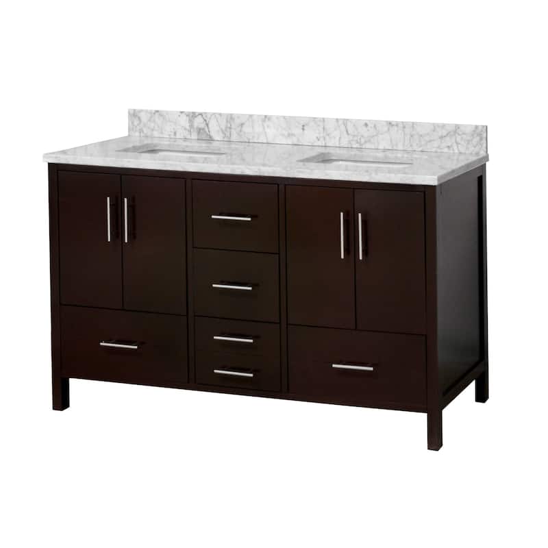 KitchenBathCollection California 60" Double Bathroom Vanity with Carrara Marble Top