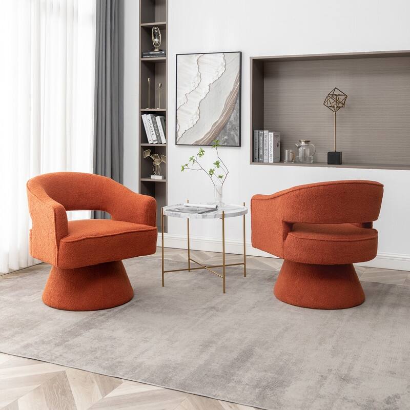 SEYNAR Modern Glam Open Back Velvet Upholstered Round Swivel Accent Arm Barrel Chair for Living Room Set of 2
