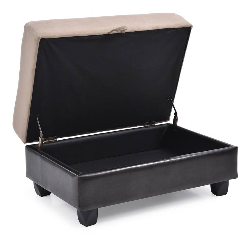 Tufted Upholstered Storage Ottoman - 37" - Beige and Black