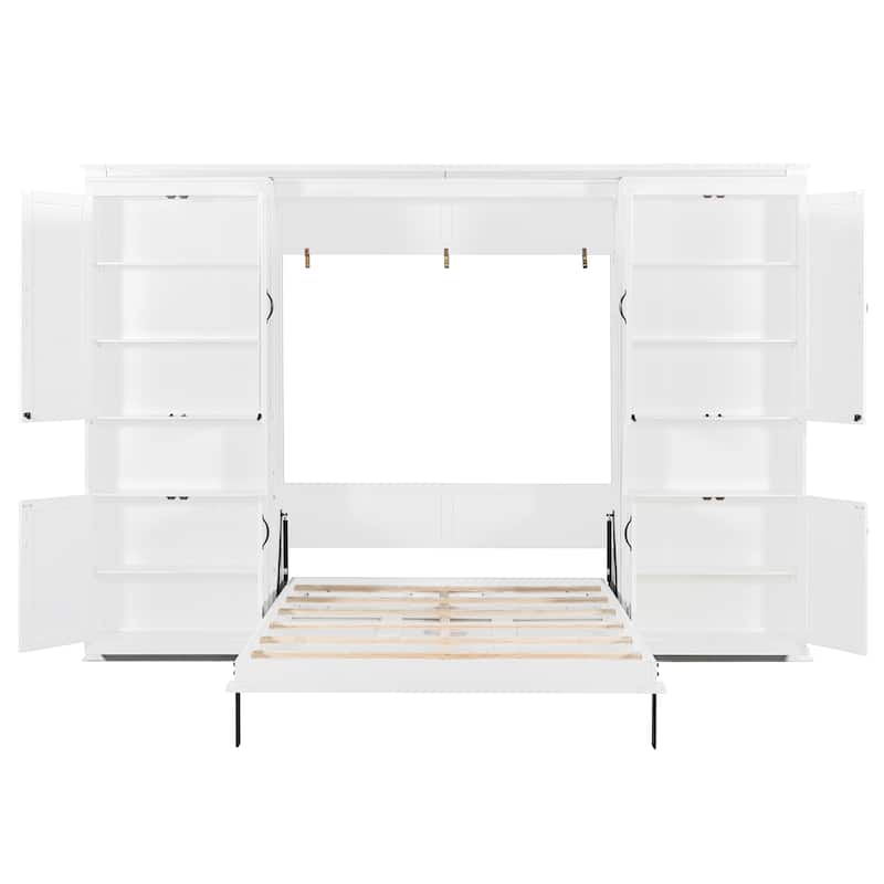 Murphy Bed Heavy Duty Cabinet Bed with Storage Shelves Queen Size