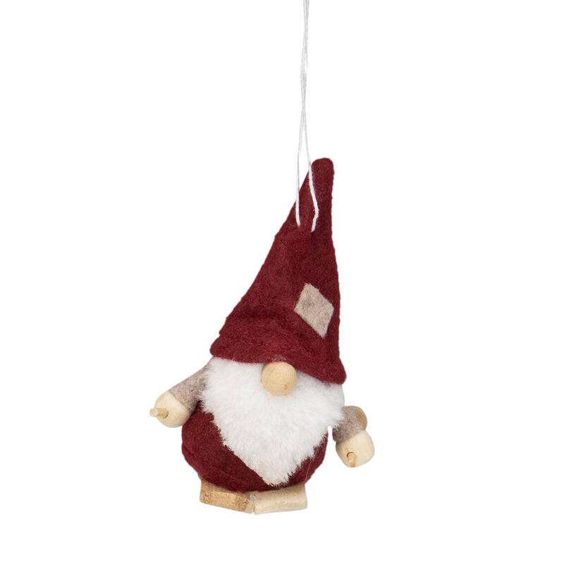 Set of 3 Red and Gray Skiing Gnome Christmas Ornaments 4"