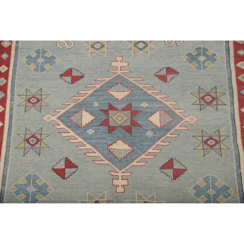 Geometric Kazak Oriental Area Rug Handmade Traditional Wool Carpet - 6'11" x 9'5"