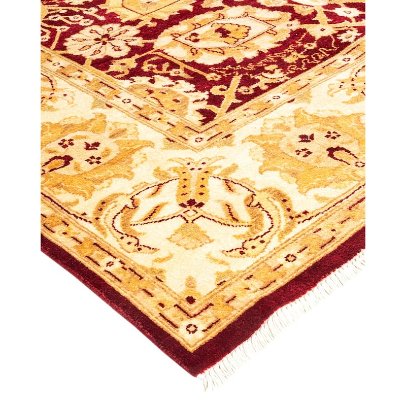 Overton Hand Knotted Wool Contemporary Oriental Red Area Rug - 5' x 8'