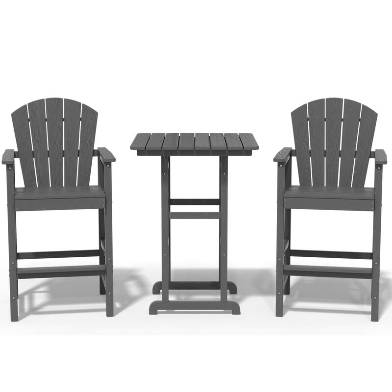 3-Piece HDPE Outdoor Patio Bar Table and Chiar Set, 2 Bar Stools & A Bar Table - Charcoal