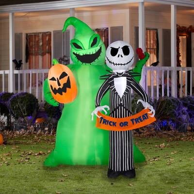 Gemmy Airblown Jack Skellington w/Oogie Boogie Scene Disney , 6.5 ft Tall, Multi