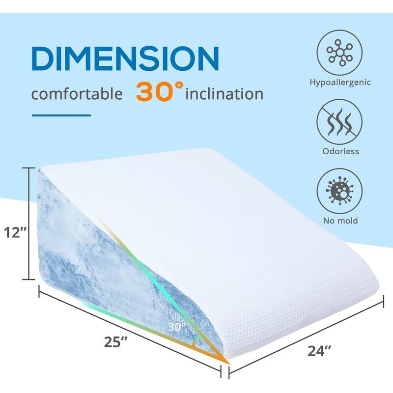 12 Inch Memory Foam Wedge Pillow for After Surgery,Bed Wedge Pillow for