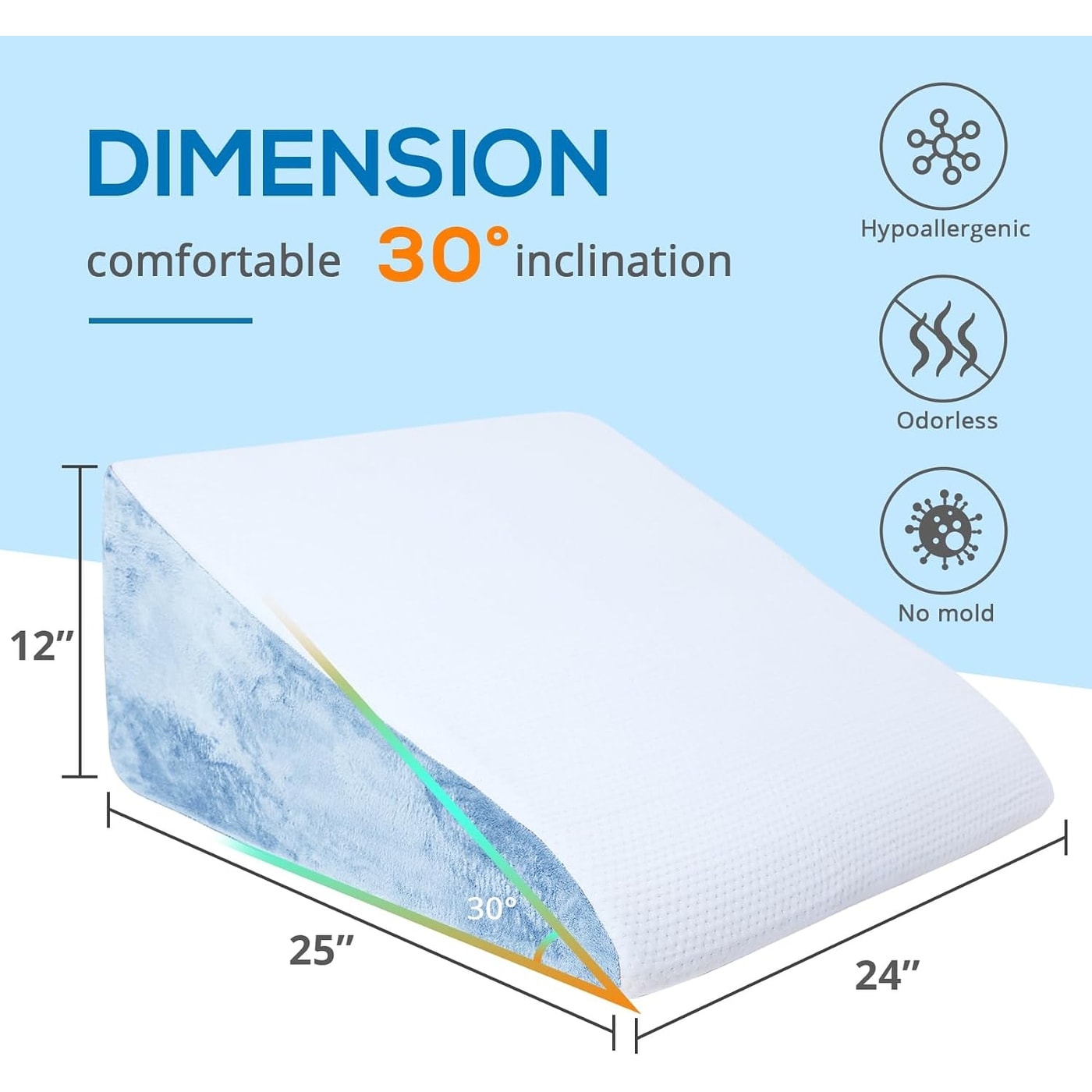 12 Inch Memory Foam Wedge Pillow for After Surgery Bed Wedge Pillow for Sleeping Firm