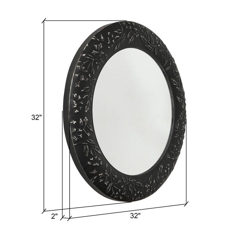 Verdant Bloom Floral Wood Farmhouse Wall Mirror - 31.5"H x 31.5"W x 2"D
