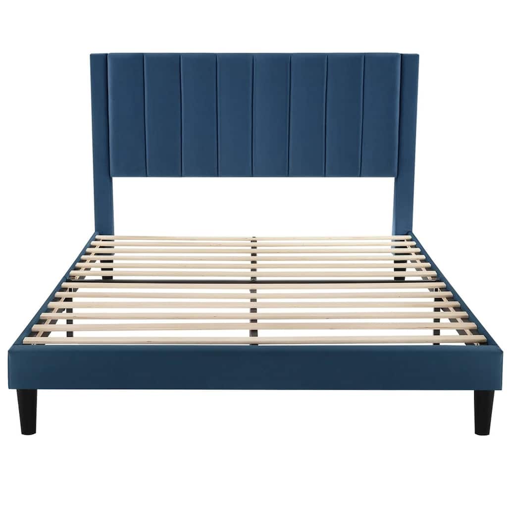 Modern Velvet Platform Bed Frame Full Size Upholstered