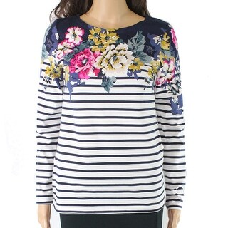 Shop Joules Women S Top Blue Ivory Size 2 Knit Floral Striped