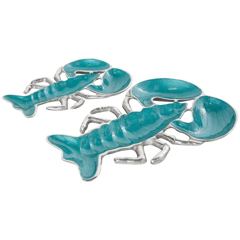Silver, Blue or Teal Aluminum Enameled Lobster Tray with Silver Metal Exterior (Set of 2)