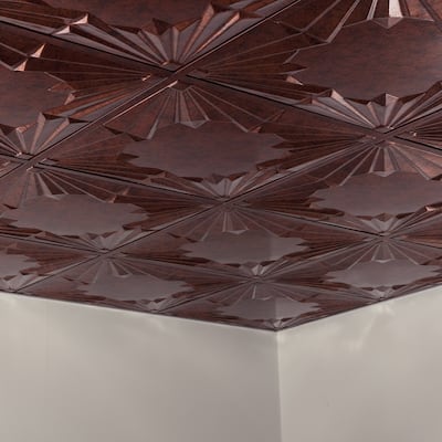 Fasade Art Deco Decorative Vinyl 2ft x 2ft Lay In Ceiling Tile in Moonstone Copper (5 Pack)