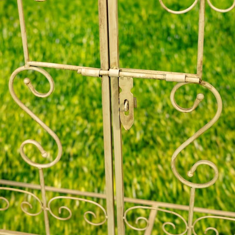 96 Inch Tall Iron Garden Gate Arch with Plant Stands