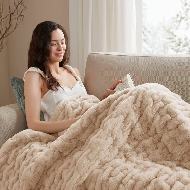Madison Park Ruched Fur Throw