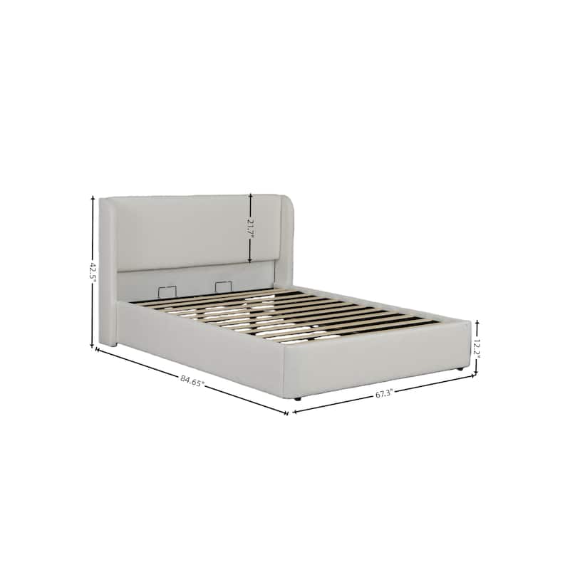 GDFStudio - Minimalist Upholstered Platform Bed Frame with Wingback Headboard, Solid Wood Legs & Slats, No Box Spring Needed