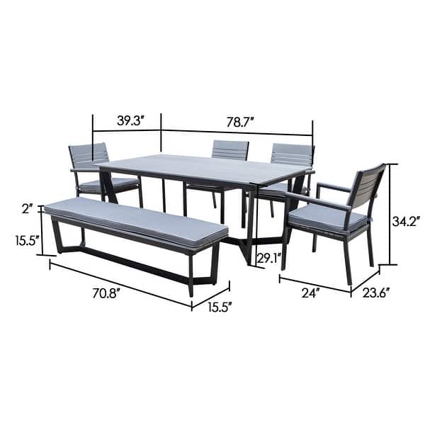 dimension image slide 1 of 2, Corvus Orville 6-piece Aluminum Outdoor Dining Set with WPC Table Top