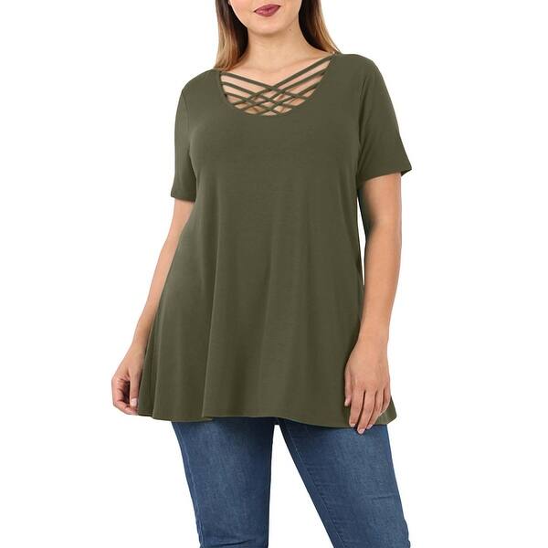 Shop Ne People Womens Plus Size Short Sleeve Triple Lattice Front