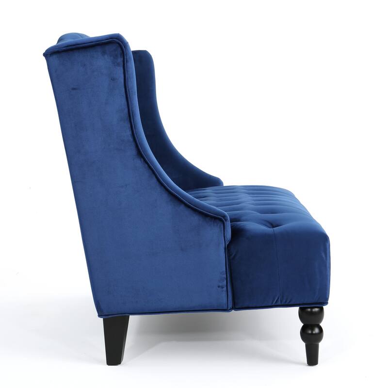 Navy Blue 50.25" Velvet Button Tufted High Wingback Loveseat Sofa with Wood Legs for Living Room