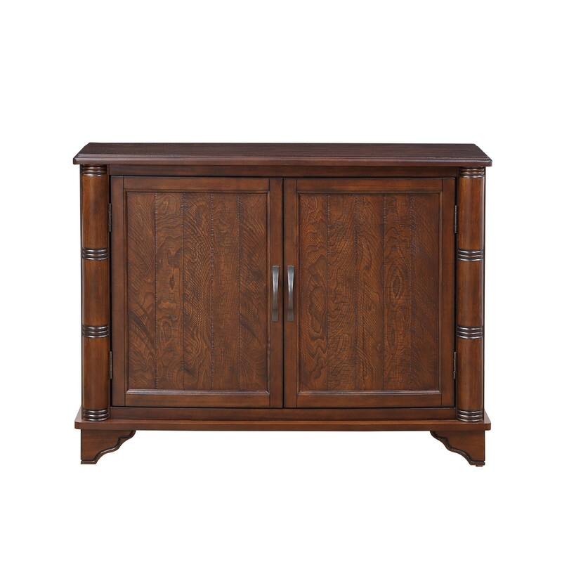 Retro Style Accent Storage Cabinet with Adjustable Shelves,Wood Grain Texture