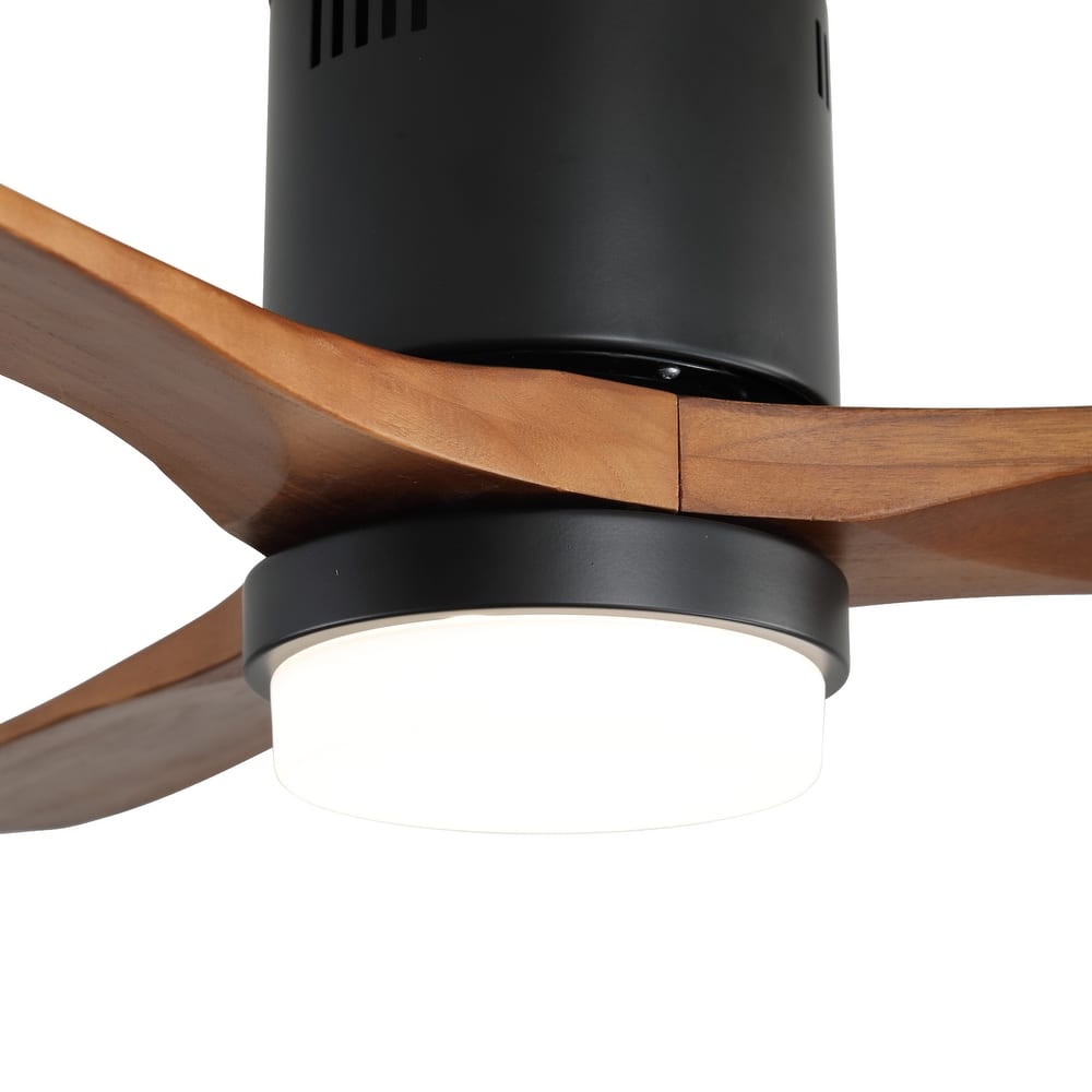 52 Inch Flush Mount Wood Blades White Ceiling Fan with Light Reverse Airflow,6 Wind Speed,Remote Control