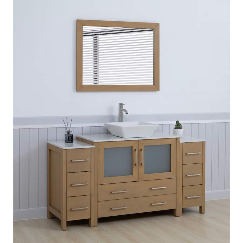 Vanity Art 60-inch Single Sink Bathroom Vanity Set With Engineered Marble Top and Free Mirror - 60 x 18.5 x 36 Inches
