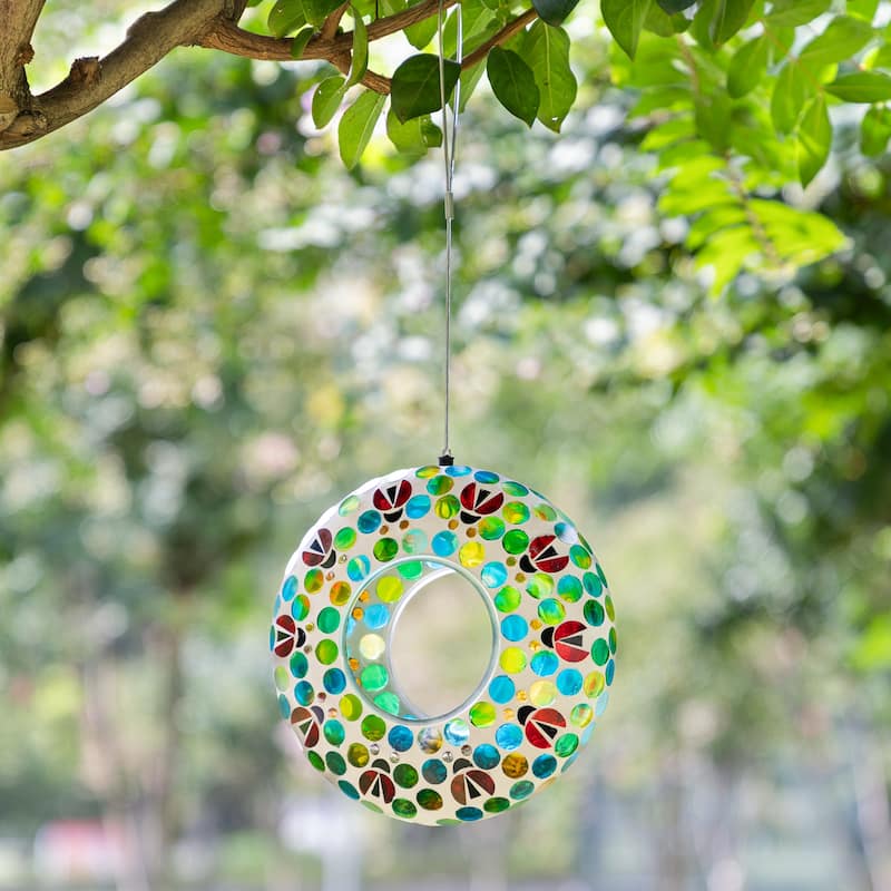 Glitzhome Round Hanging Multi-Color Mosaic Birdfeeder - Yellow