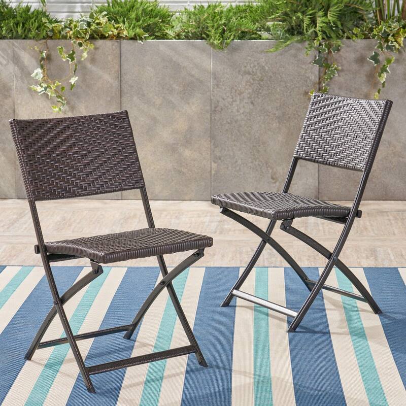 Folding Chair Brown PE Rattan and Iron Outdoor Patio Dining Furniture - Brown Multi