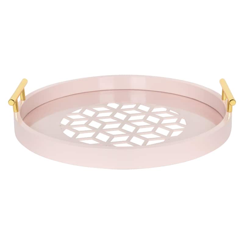 Kate and Laurel Caspen Round Pattern Decorative Metal Handles Tray