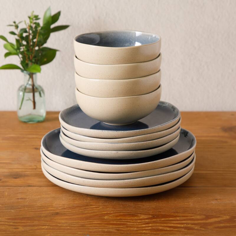 Gibson Elite Manila Bay 16-Piece & 12-Piece Stoneware Reactive Glaze Modern Artisan Dinnerware Set, Service for 4