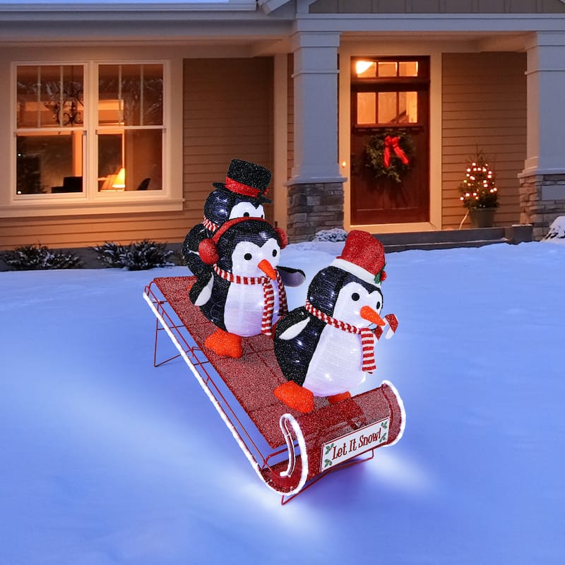 38 in. Animated Outdoor Sledding Buddies - Penguins