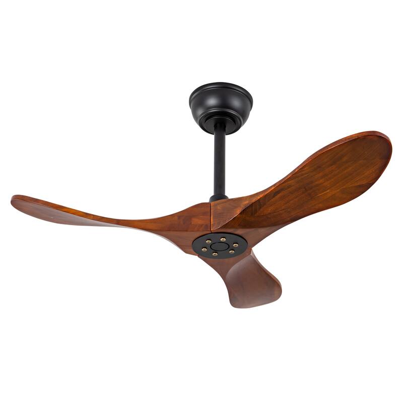 Sofucor 36 Inch Small Solid Wood Ceiling Fan without Light,With Remote Control,3 Blades Walnut for Living Room Bedroom - Brown
