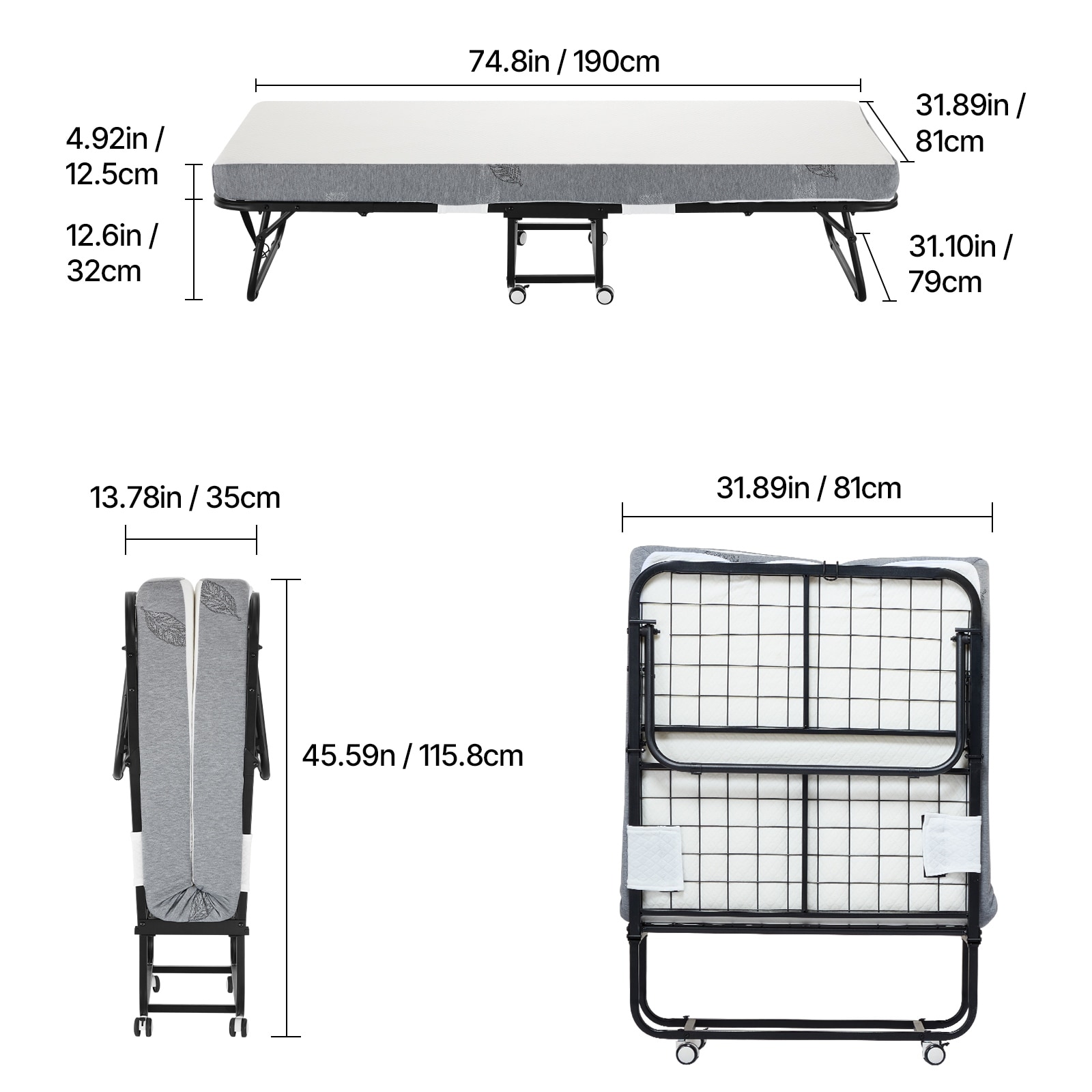Folding Bed With Mattress Twin Size For Adults Guest