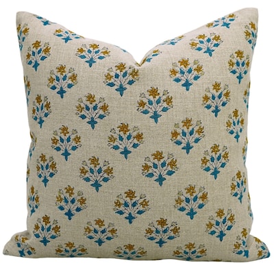 Linen Farmhouse Block print pillow Cover - Diwali Flower