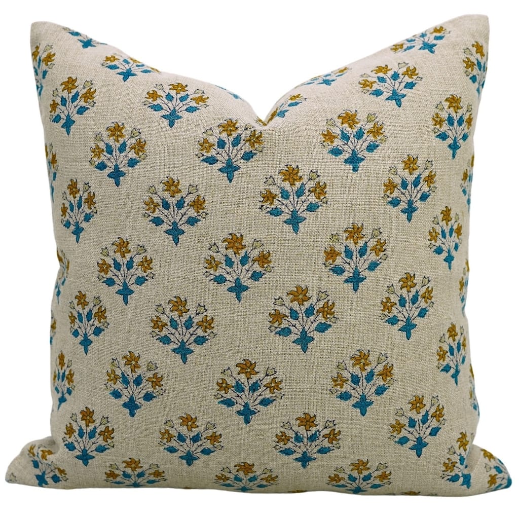 Linen Farmhouse Block print pillow Cover - Diwali Flower