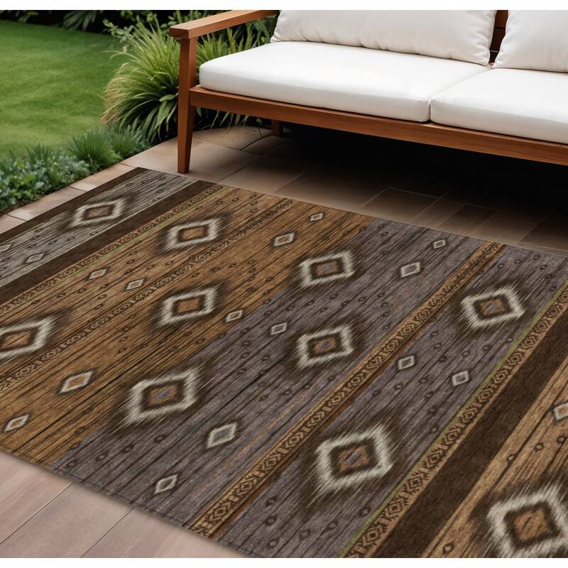 HomeRoots Tribal Transitional Rectangle Outdoor Rug - 10' X 14'