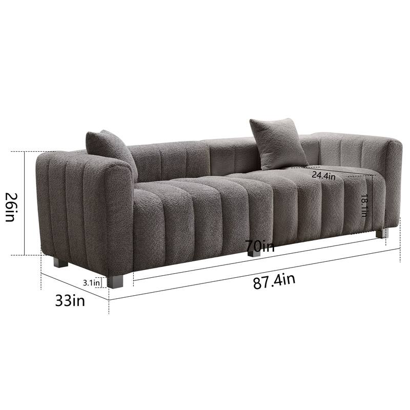 Modern Bubble Upholstered Couch Sofa with Metal Base Legs and 2 Pillows for Living Room and Guest Room
