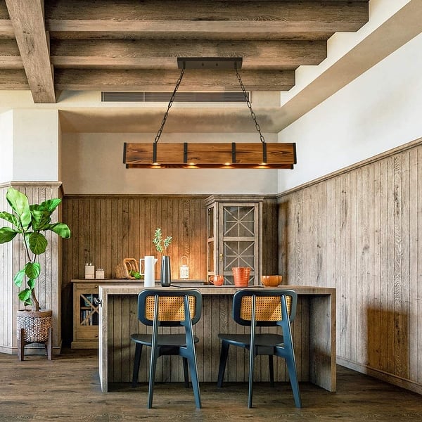Bo Na - IT Chandelier, Wood Pool Table Light, Farmhouse Chandelier For Kitchen Island,Industrial Loft Style Led Pendant Lighting And Metal