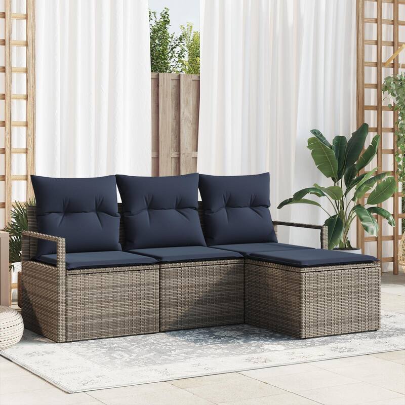 vidaXL 4 Garden Sofa Set with Cushions Black/Brown/Grey Poly Rattan - 68.9 x 24.4 x 27.2 - Grey