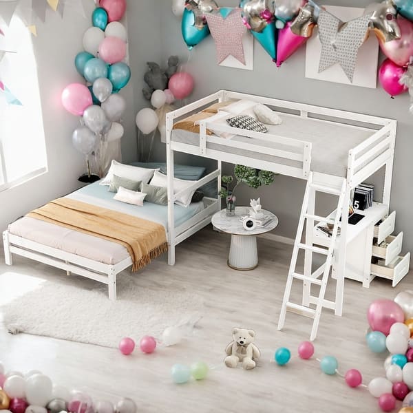 slide 2 of 14, Twin Over Full Bunk Bed With Built-in Desk And 3 Drawers for Bedroom