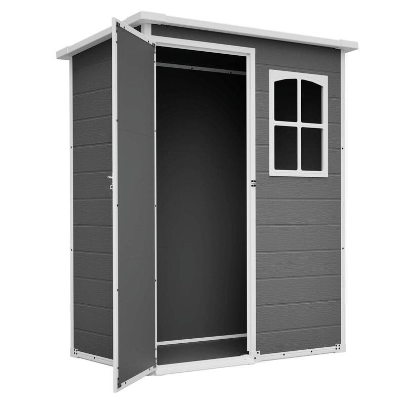 5' x 3' Resin Outdoor Storage Shed with Floor, Waterproof Lockable Tool Shed with Window for Backyard, Patio or Garden
