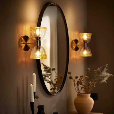 Modern Gold 2-Light Wall Sconce Colored Glass Bathroom Vanity Light - D8.2" x H10"