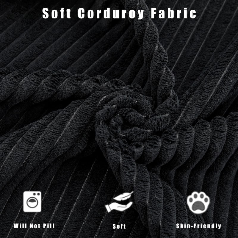 Convertible Corduroy Sleeper Loveseat Sofa Bed 3 Seater Floor Folding Couch with 5 Pillows, Cup Holders and Side Pockets