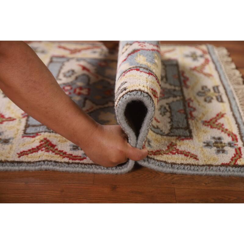 Geometric Grey Oushak Area Rug Handmade Wool Carpet - 2'0"x 3'0"
