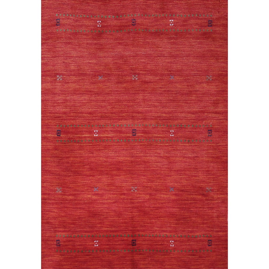 Modern Tribal Gabbeh Indian Rug Handmade Orange Wool Carpet - 4'6" x 6'4"