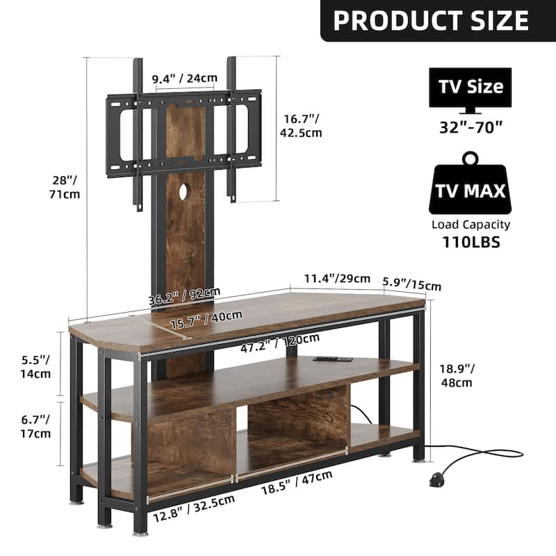 Moasis Adjustable Height TV Stand with Mount and Power Outlet for Living Room