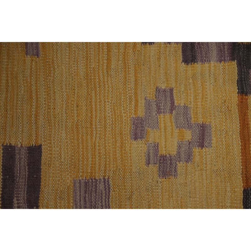 Hand Woven Oriental 100% Wool Carpet Southwestern Tribal Yellow & Gold Kilim Runner Rug - 11' 10'' X 2' 7''