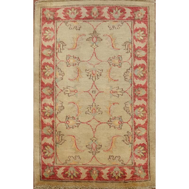 Hand Knotted Oriental 100% Wool Carpet Traditional All-Over Beige & Ivories Peshawar Area Rug - 3' 4'' X 2' 2''