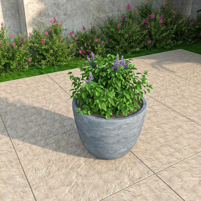 Dahlia Round Planter Pot in Fiberstone & MGO Clay with Drainage for Indoor Outdoor Patio Yard Weather Resistant Design