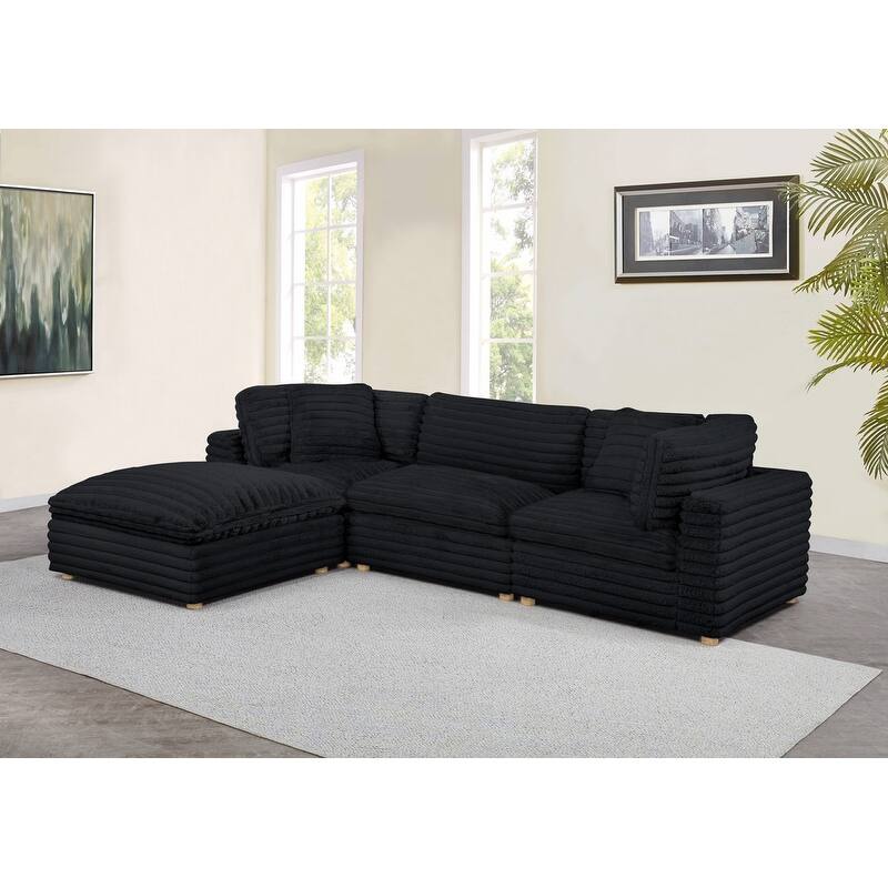 Best Quality Furniture 4-Piece Section Corduroy Modular - Black with 1 Ottoman