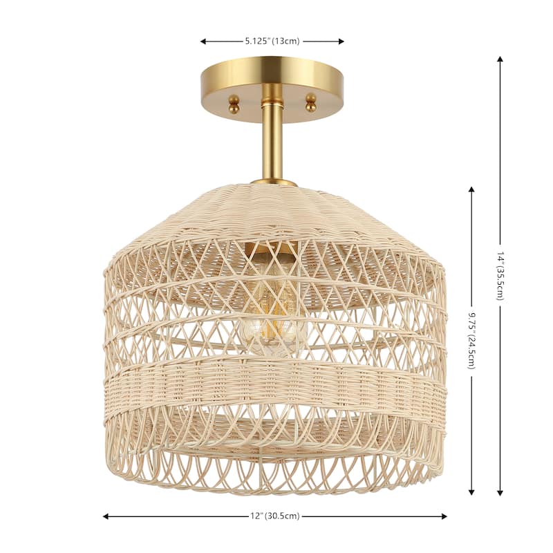 SAFAVIEH Lighting Oktavia 3 Light 16" Flush Mount - 16" x 16" x 9.5"- withD/H - Light Natural/Gold - 12Wx12Dx14H